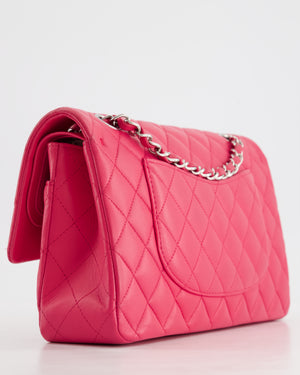 Chanel Hot Pink Medium Classic Double Flap Bag in Lambskin Leather with Silver Hardware