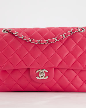 Chanel Hot Pink Medium Classic Double Flap Bag in Lambskin Leather with Silver Hardware