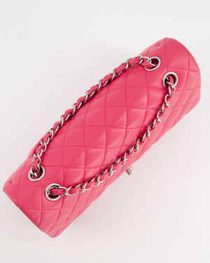 Chanel Hot Pink Medium Classic Double Flap Bag in Lambskin Leather with Silver Hardware