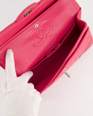 Chanel Hot Pink Medium Classic Double Flap Bag in Lambskin Leather with Silver Hardware