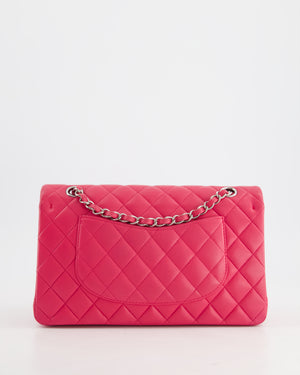 Chanel Hot Pink Medium Classic Double Flap Bag in Lambskin Leather with Silver Hardware