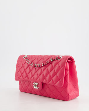 Chanel Hot Pink Medium Classic Double Flap Bag in Lambskin Leather with Silver Hardware