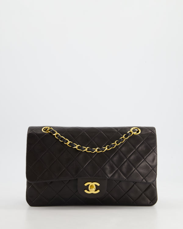 Chanel Vintage Black Medium Classic Double Flap Bag in Lambskin Leather with 24K Gold Hardware