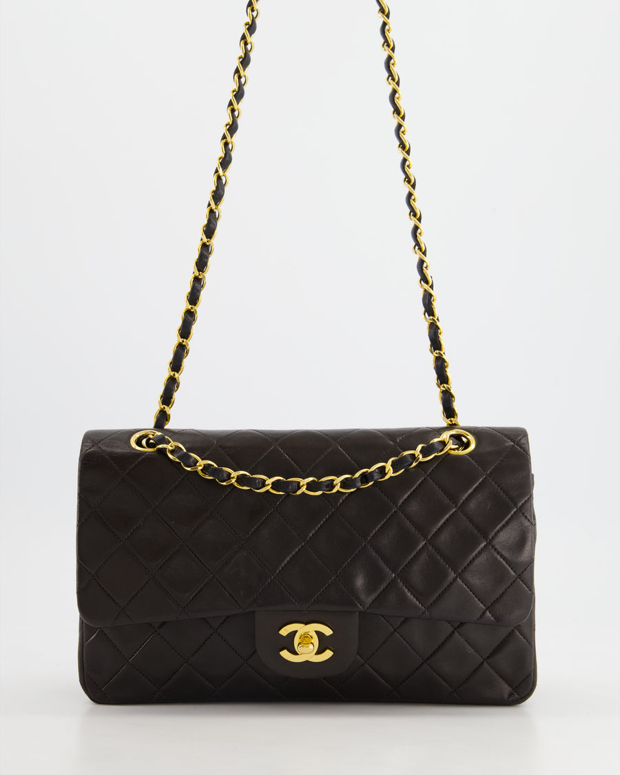 Chanel Vintage Black Medium Classic Double Flap Bag in Lambskin Leather with 24K Gold Hardware