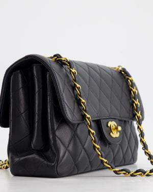 Chanel Black Vintage Lambskin Double Faced Classic Flap Bag with 24K Gold Hardware