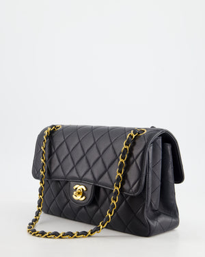 Chanel Black Vintage Lambskin Double Faced Classic Flap Bag with 24K Gold Hardware