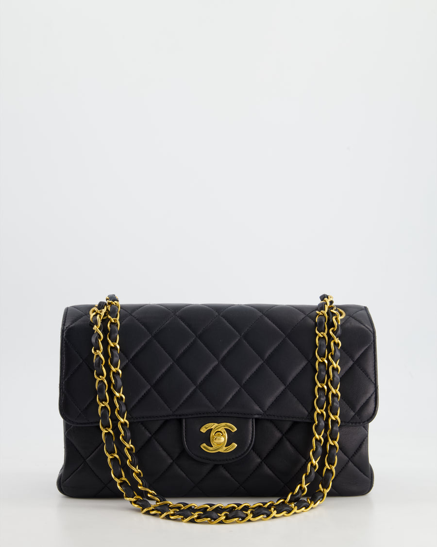 Chanel Black Vintage Lambskin Double Faced Classic Flap Bag with 24K Gold Hardware