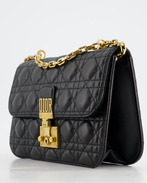 Christian Dior Black Leather Dior Addict Flap Bag with Antique Gold Hardware