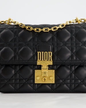 Christian Dior Black Leather Dior Addict Flap Bag with Antique Gold Hardware