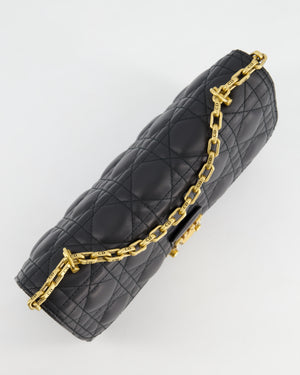 Christian Dior Black Leather Dior Addict Flap Bag with Antique Gold Hardware