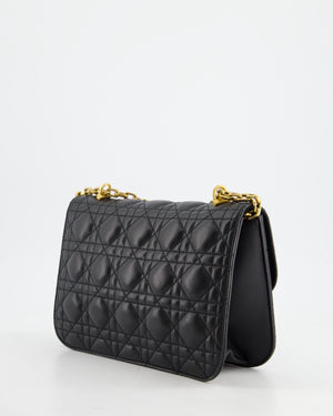 Christian Dior Black Leather Dior Addict Flap Bag with Antique Gold Hardware