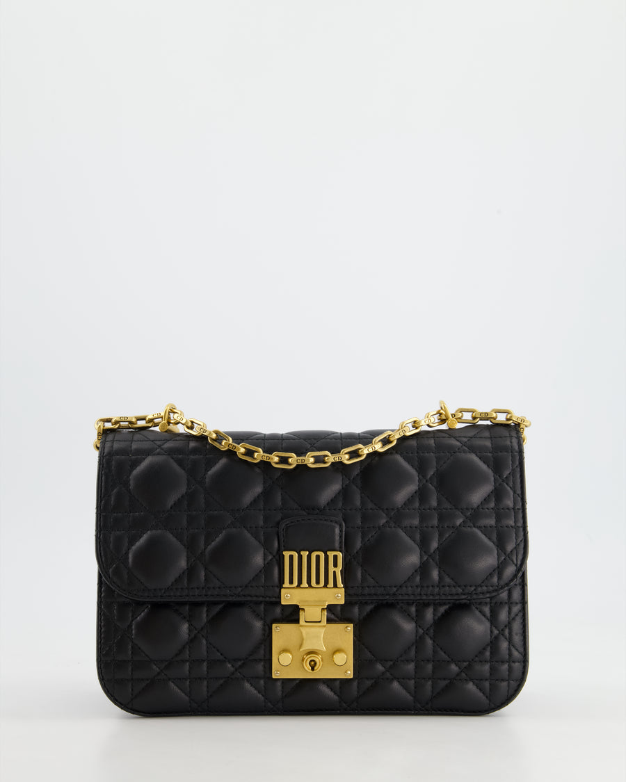 Christian Dior Black Leather Dior Addict Flap Bag with Antique Gold Hardware