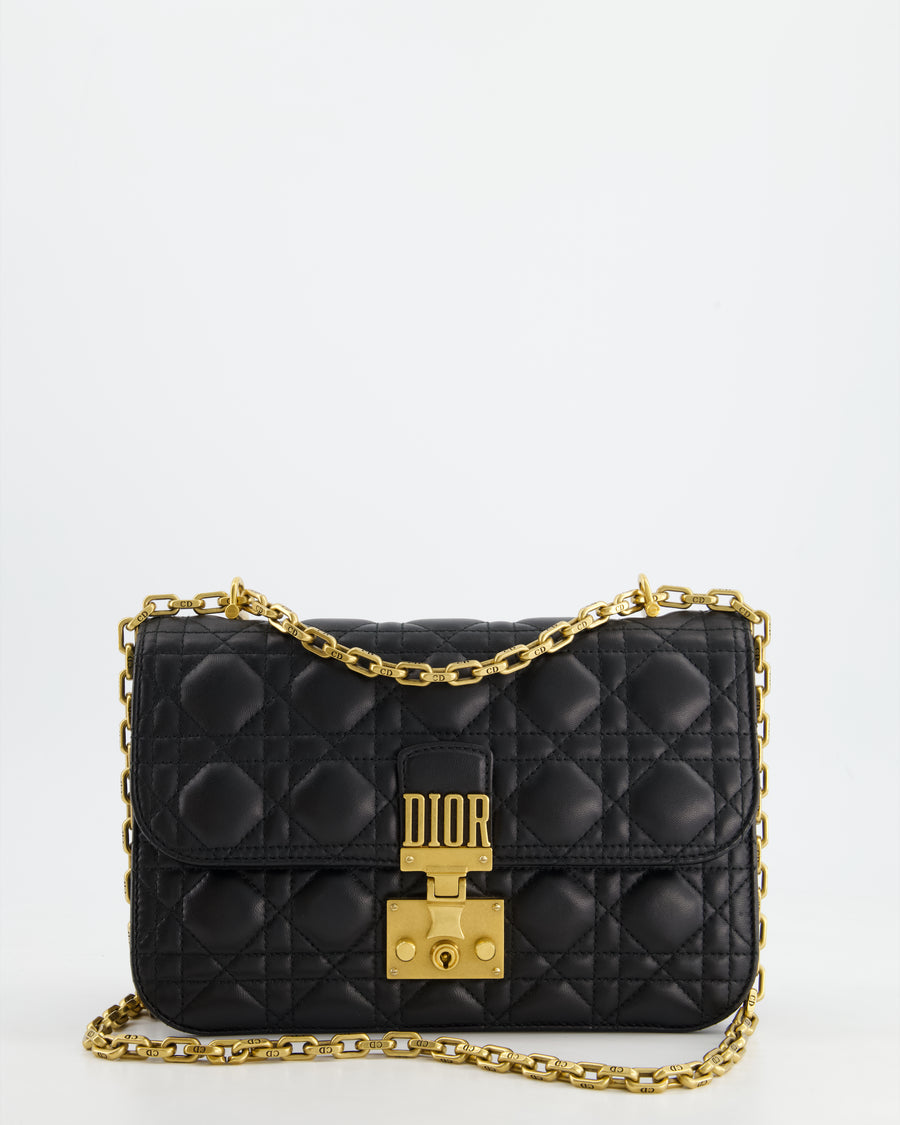 Christian Dior Black Leather Dior Addict Flap Bag with Antique Gold Hardware