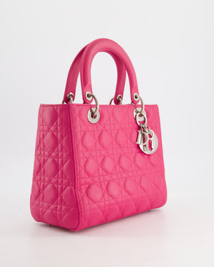 Christian Dior Hot Pink Medium Lady Dior Bag in Cannage Lambskin with Silver Hardware