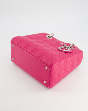 Christian Dior Hot Pink Medium Lady Dior Bag in Cannage Lambskin with Silver Hardware