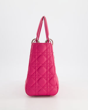 Christian Dior Hot Pink Medium Lady Dior Bag in Cannage Lambskin with Silver Hardware