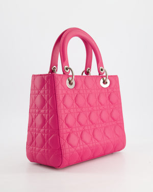 Christian Dior Hot Pink Medium Lady Dior Bag in Cannage Lambskin with Silver Hardware