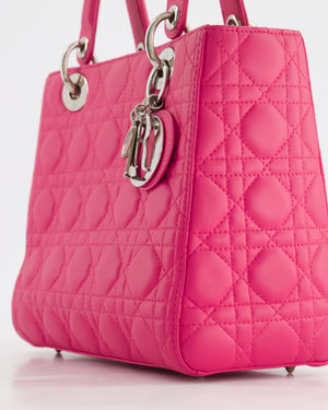 Christian Dior Hot Pink Medium Lady Dior Bag in Cannage Lambskin with Silver Hardware