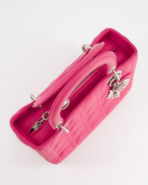 Christian Dior Hot Pink Medium Lady Dior Bag in Cannage Lambskin with Silver Hardware