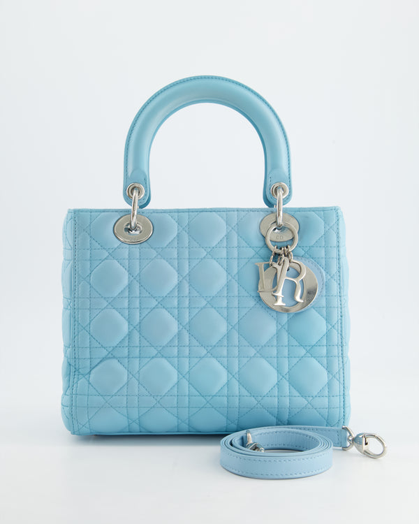 Christian Dior Tiffany Blue Medium Lady Dior Bag in Cannage Lambskin with Silver Hardware