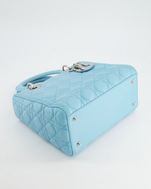 Christian Dior Tiffany Blue Medium Lady Dior Bag in Cannage Lambskin with Silver Hardware