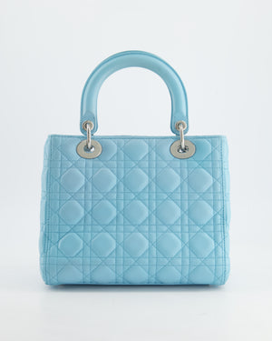 Christian Dior Tiffany Blue Medium Lady Dior Bag in Cannage Lambskin with Silver Hardware