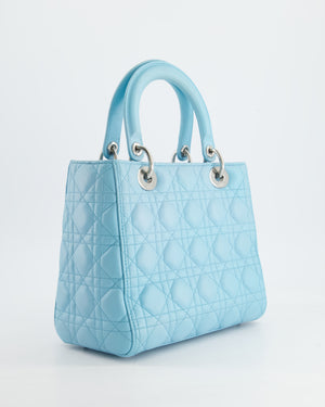 Christian Dior Tiffany Blue Medium Lady Dior Bag in Cannage Lambskin with Silver Hardware