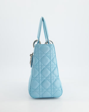 Christian Dior Tiffany Blue Medium Lady Dior Bag in Cannage Lambskin with Silver Hardware