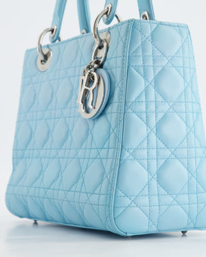 Christian Dior Tiffany Blue Medium Lady Dior Bag in Cannage Lambskin with Silver Hardware