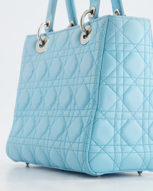 Christian Dior Tiffany Blue Medium Lady Dior Bag in Cannage Lambskin with Silver Hardware