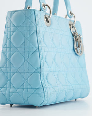 Christian Dior Tiffany Blue Medium Lady Dior Bag in Cannage Lambskin with Silver Hardware