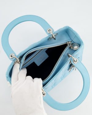 Christian Dior Tiffany Blue Medium Lady Dior Bag in Cannage Lambskin with Silver Hardware