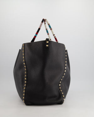 Valentino Black, Green Reversible Leather Rockstud Tote Bag with Beaded Handle Detail