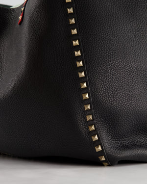 Valentino Black, Green Reversible Leather Rockstud Tote Bag with Beaded Handle Detail