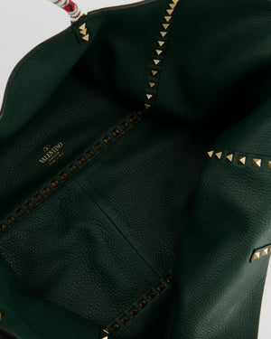 Valentino Black, Green Reversible Leather Rockstud Tote Bag with Beaded Handle Detail