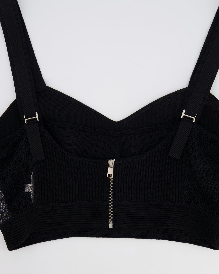 Alexander Mcqueen Black Bralette Top with Cut-Out Mesh Detailing Size S (UK 8)