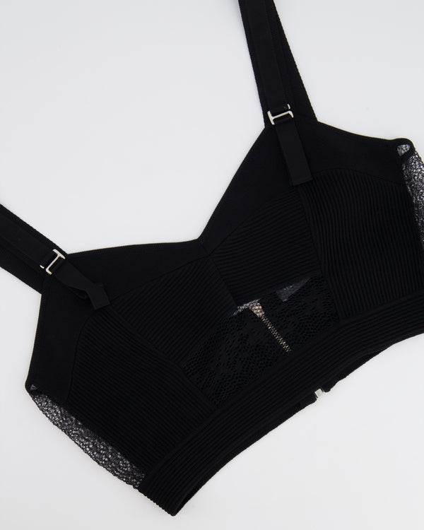 Alexander Mcqueen Black Bralette Top with Cut-Out Mesh Detailing Size S (UK 8)