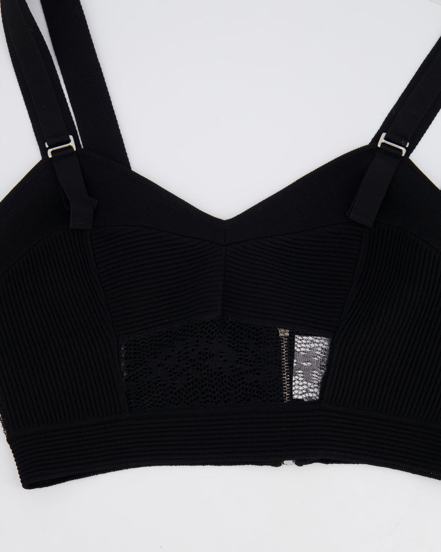 Alexander Mcqueen Black Bralette Top with Cut-Out Mesh Detailing Size S (UK 8)