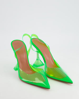 Amina Muaddi Fluo Green Holli Glass Slingback Pumps Size EU 39 RRP £590