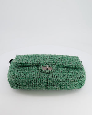 *FIRE PRICE* Chanel Green Tweed 2.55 Large Crossbody Bag with Ruthenium Hardware