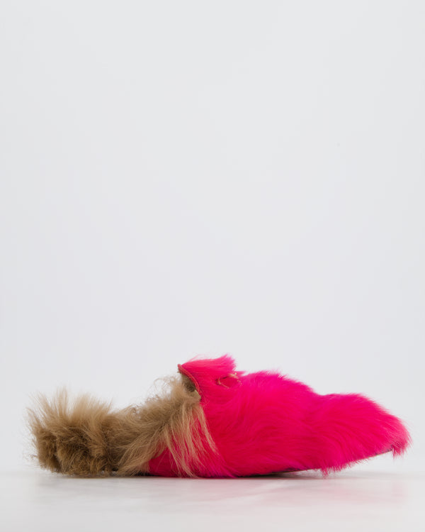 Gucci Hot Pink and Brown Fluffy Princetown Mules Size EU 36.5 RRP £865