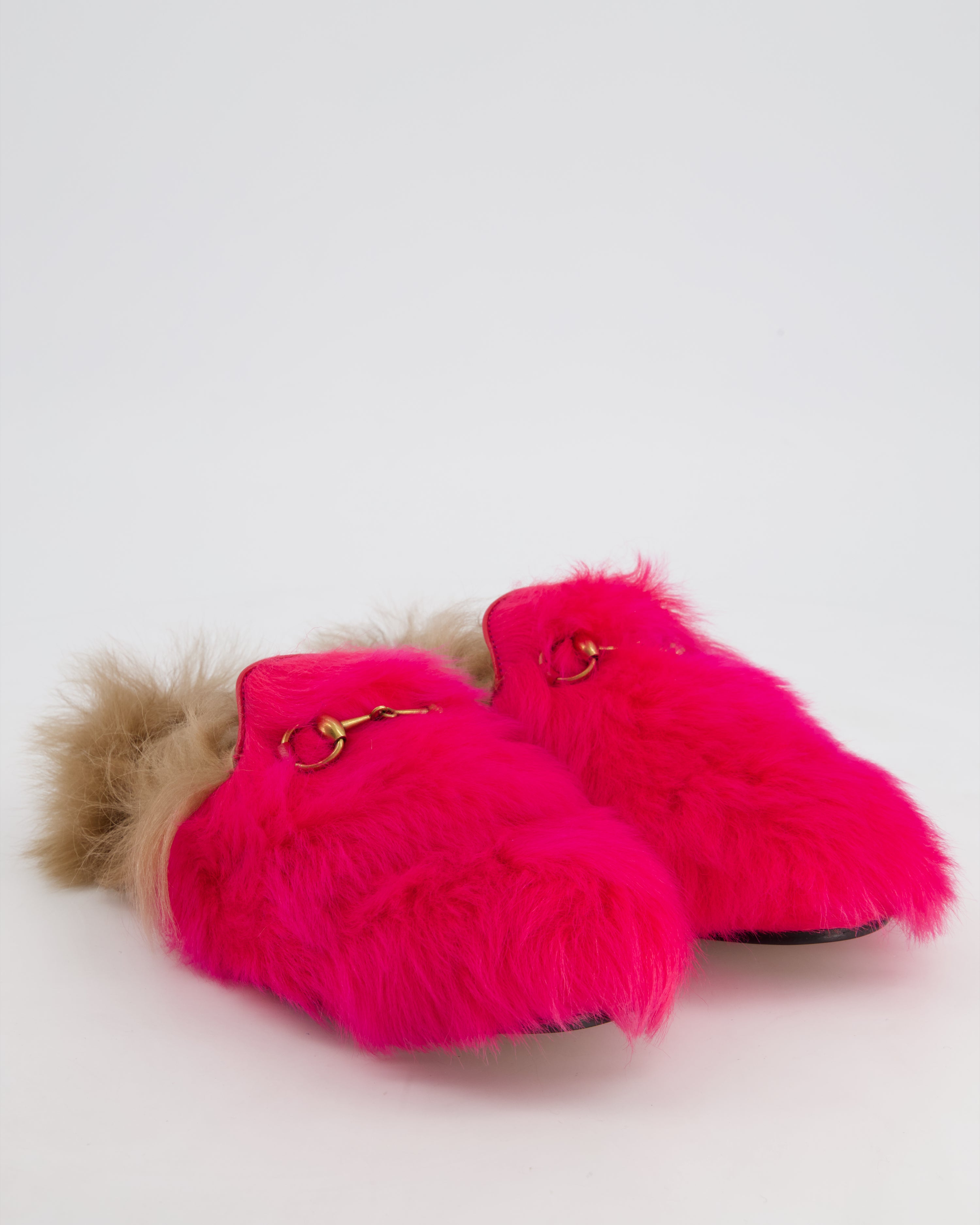 Gucci Hot Pink and Brown Fluffy Princetown Mules Size EU 36.5 RRP 865