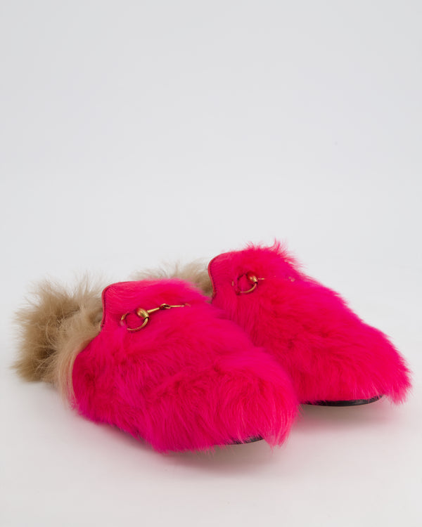 Gucci Hot Pink and Brown Fluffy Princetown Mules Size EU 36.5 RRP £865