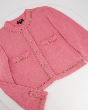 Chanel Pink 20C Cropped Cardigan with Chain Trim Detail and CC Button Detail Size FR 36 (UK 8)