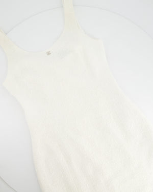 Chanel 23M White Tweed Strapless Mini Dress with CC Crystal Logo Size FR 36 (UK 8) £2900