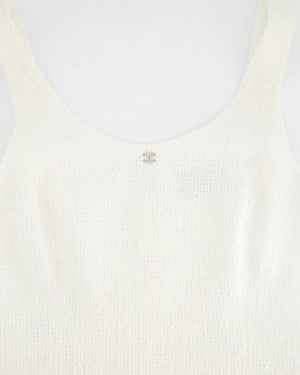 Chanel 23M White Tweed Strapless Mini Dress with CC Crystal Logo Size FR 36 (UK 8) £2900