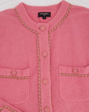 Chanel Pink 20C Cropped Cardigan with Chain Trim Detail and CC Button Detail Size FR 36 (UK 8)