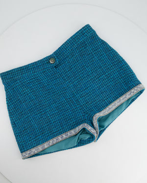 Chanel Turquoise Tweed Shorts with Denim Detail Size FR 38 (UK 10)