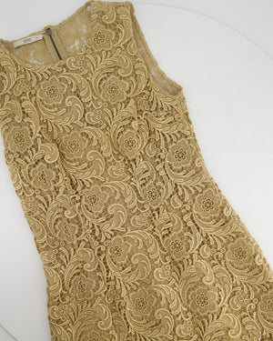 Prada Metallic Gold Sleeveless Floral Crochet Midi Dress Size IT 38 (UK 6)