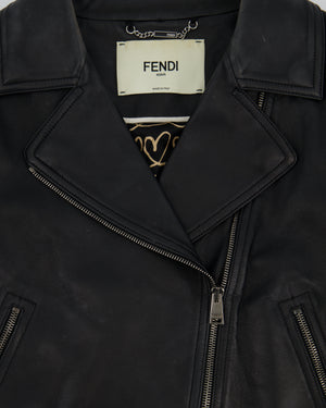 Fendi Black Lambskin Leather Jacket with Printed Lining Detail Size IT 38 (UK 6)